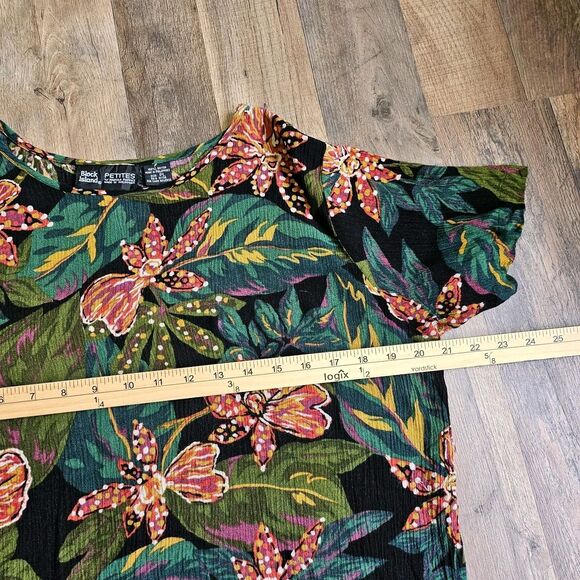 Vts. Block Island Petites Women's PL Top s Green Leaf & Floral Blouse 100% Rayon - Picture 6 of 7